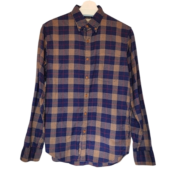 J.CREW‎ Scotch Plaid Flannel Button Down Cotton Shirt Slim Fit Men's Small Navy - Picture 15 of 15